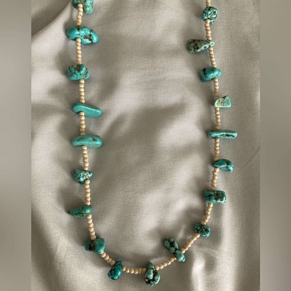 Southwestern White Heishi & Turquoise Nugget Bead Necklace
